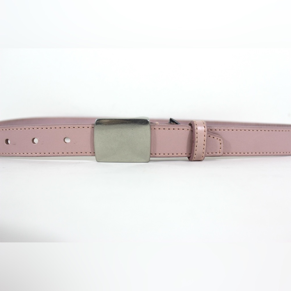 Narrow Pink Leather Belt with Silver Buckle
